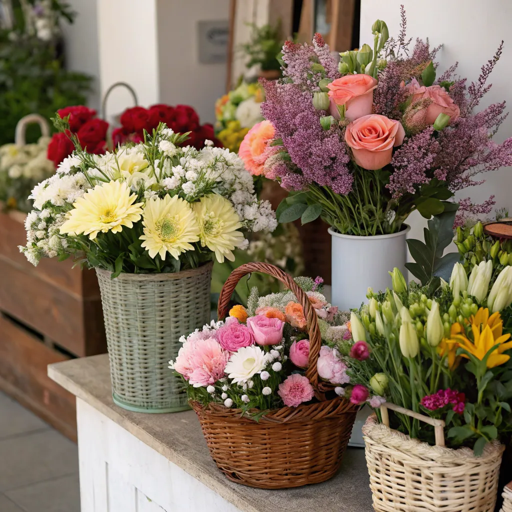 Variety of floral arrangements displayed artistically