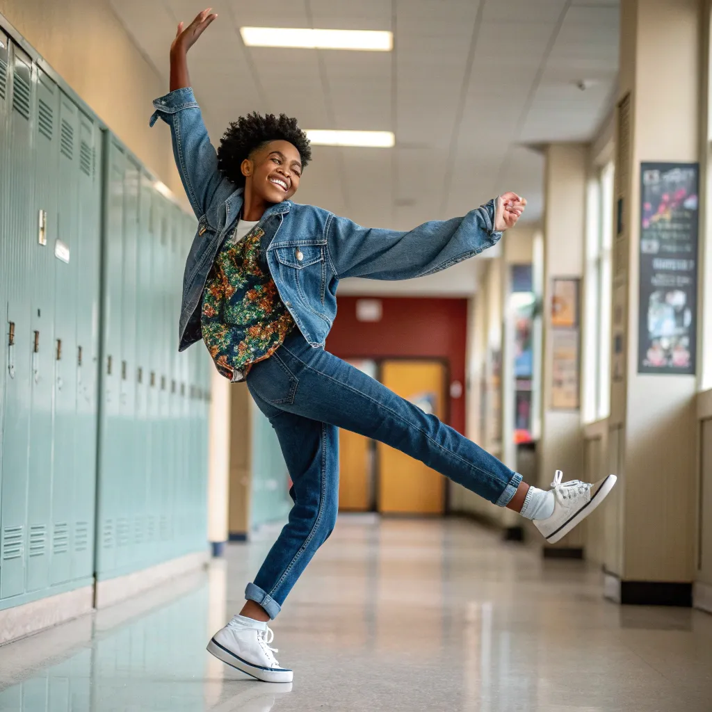 Smiling student dancing